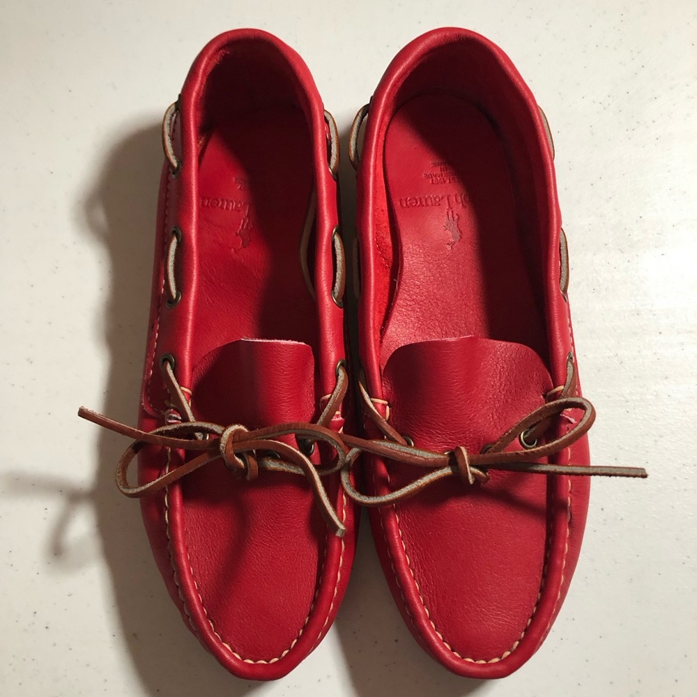 Ralph Lauren red leather loafers moccasins 8.5, fits like 8.